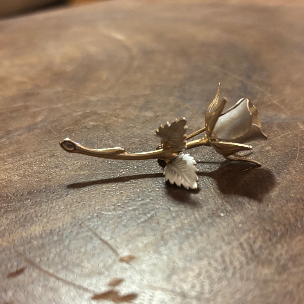 Vintage Rose Brooch Pin Gold & Silver Tone Floral Statement Jewelry